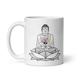 11 oz mug with Meditating Buddha holding a Flower Skull
