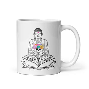 11 oz mug with Meditating Buddha holding a Flower Skull